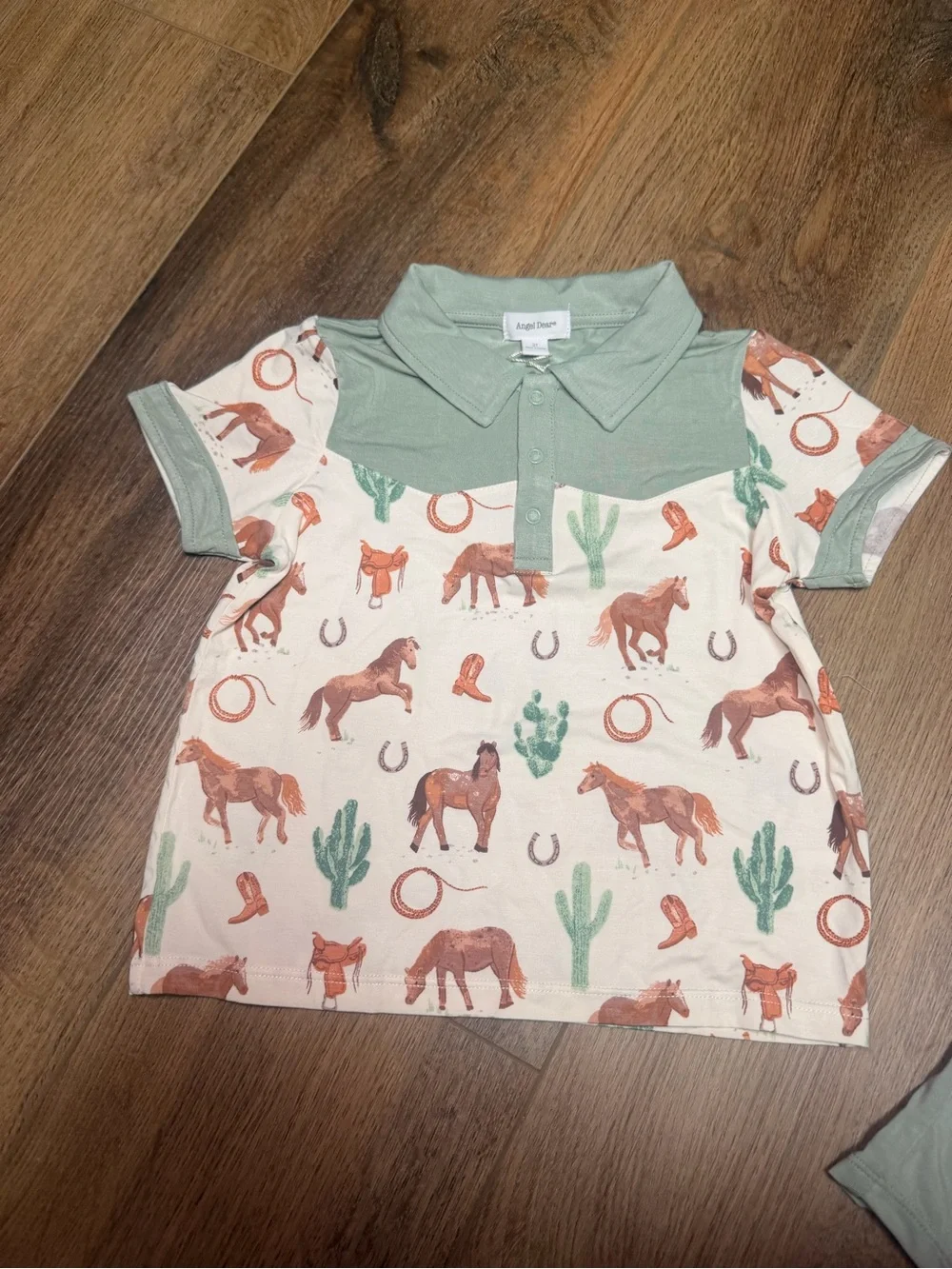 Angel Dear Western Horses Cowboy Polo Short Set 2T NWT Bamboo Toddler Boy Preppy